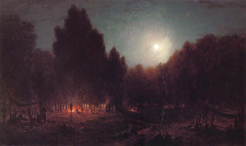 Sanford Robinson Gifford Night Bivouac of the Seventh Regiment New York at Arlington Heights,Virginia oil painting picture